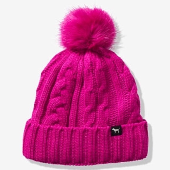 PINK VS Cable Knit Sherpa Lined Beanie